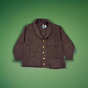 VTG Great Northern Knitters Wool Shawl Cardigan 46 Chunky Knit Brown Canada